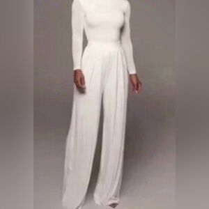 Women’s White Self-Double Layer Wide Leg Pants Small